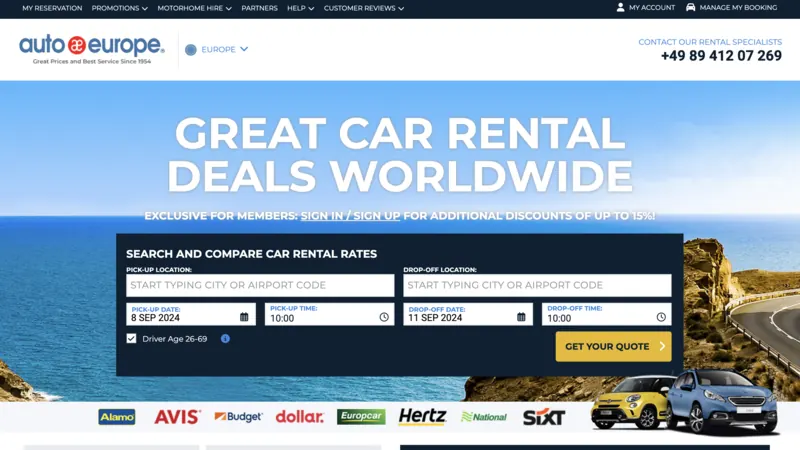 Auto Europe website screenshot
