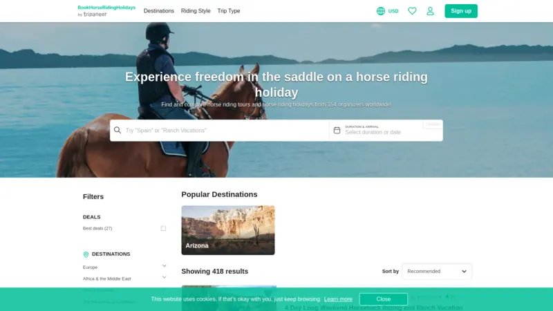 Book Horse Riding Holidays website screenshot