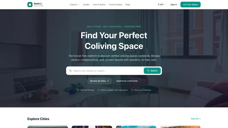 Book My Coliving website screenshot