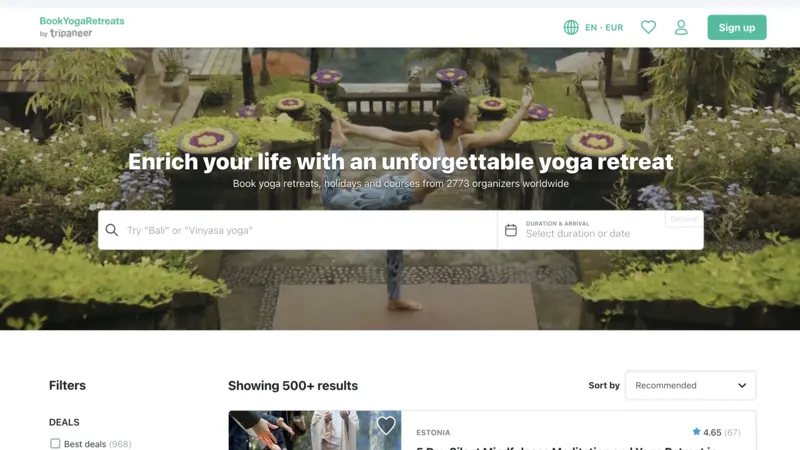 Book Yoga Retreats website screenshot