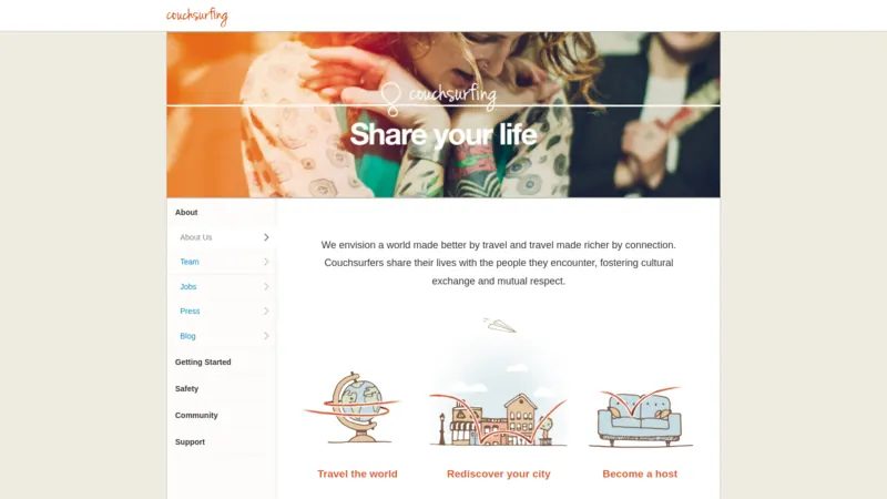 Couchsurfing website screenshot