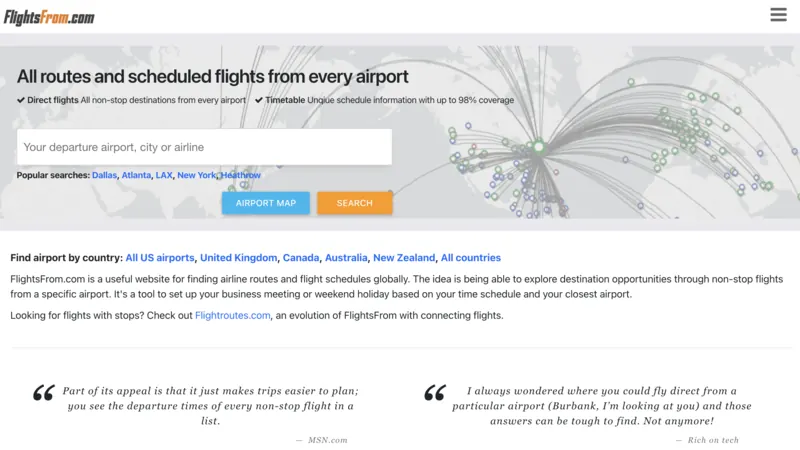 Flights From website screenshot