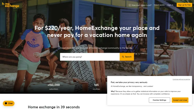 Home Exchange website screenshot