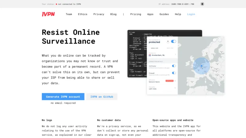IVPN website screenshot