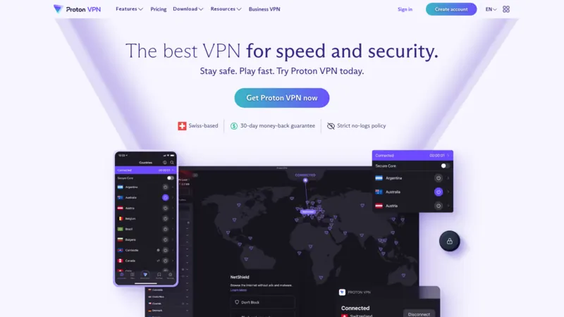Proton VPN website screenshot