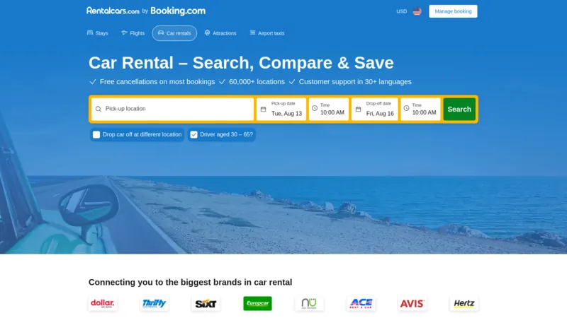 Rental Cars website screenshot