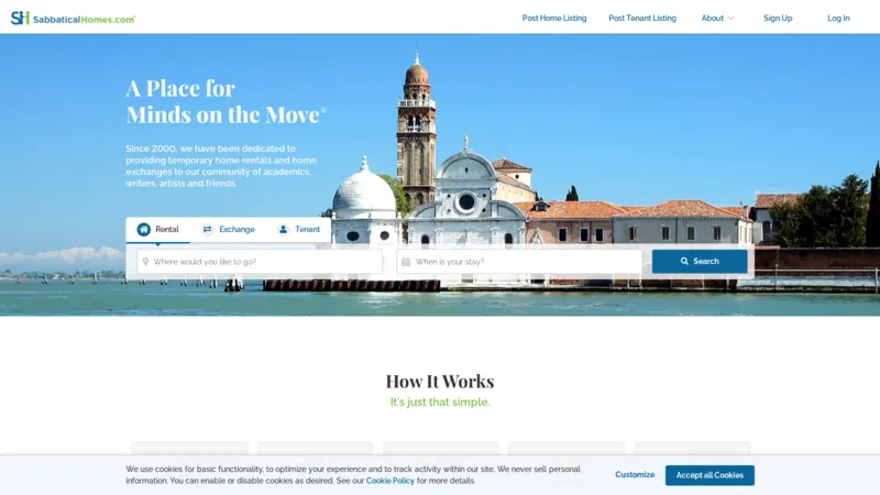 Sabbatical Homes website screenshot