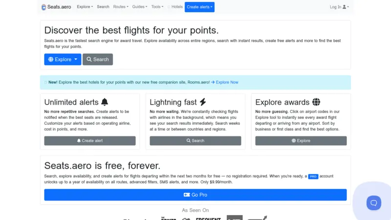 Seats.aero website screenshot